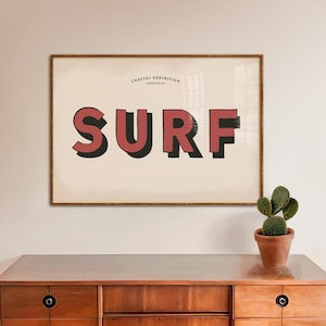 Surf Print, Large Format Wall Art, Beach House Wall Decor, Vintage Typography Poster, Retro Coastal Print, Coastal Wall Decor, Handlettering