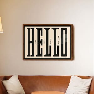 Hello Print, Retro Typography Wall Art, Modern Mid Century decor, Man Cave Decor Gift, Modern Mid Century Wall Art, Loft Gift