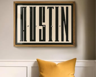 Austin Print, Eclectic Typography Poster, Southwestern Wall Art for a Modern Farmhouse Decor, Retro Lettering Art Print, Texas Poster