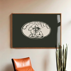 Stampa "Coffee Cowboy", poster Giclée Fine Art, arte murale del sud-ovest, stampa di cowboy alla moda, decorazione da parete western per la cucina, grande arte da parete western