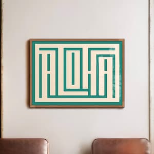 Aloha Print, Küsten Wandkunst, Hausschild am Strand, Tropisches modernes Poster, Retro Typografie salbeigrün, Surf Print Geschenk, hawaiianische Kunst