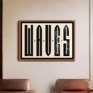 Poster di surf, stampa tipografica retrò di onde, decorazione per casa sulla spiaggia, arte murale eclettica costiera, regalo per surfisti, decorazione murale vintage Mancave