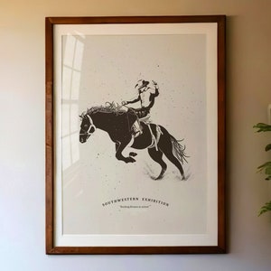 Bucking Bronco Grafikdruck, Western Poster, Cowboy Poster, modernes eklektisches Poster, Boho Wandkunst, Illustrationsdruck
