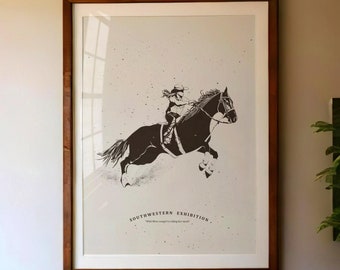 Cowgirl Print, Cowgirl riding horse poster, Southwestern Decor, Modern Farmhouse Art, Boho Print, Illustration Graphic Art, Ranch Decor