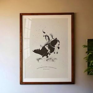 Bucking Bull Poster, Cowboy Poster, Western Poster, Bohemian Dekoration, Boho Wandkunst, Bull Rider Illustration, Minimalistischer Druck
