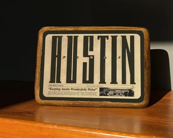 Austin Texas muur decor, Austin houten muur typografie kunst, retro rustiek oud papier boerderij muur decor, stadsmuur kunst, brief houten plaquette