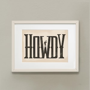 Howdy Retro Poster, Southwestern Wall Art, Western Typography Art Print, Cowboy vintage poster, Modern Farm house wall art, Ranch Wall Decor