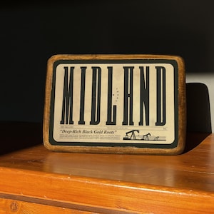 Midland Wall Art, targa in legno Midland Texas, cartello rustico per fattoria, regalo moderno per viaggio su strada di metà secolo, stampa artistica di campagna e lodge