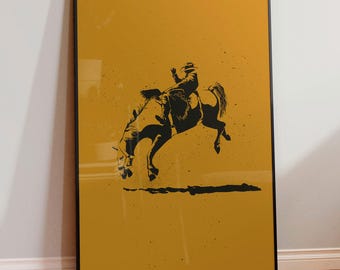 Rodeo Modern Print, Southwestern Wall Art, Cowboy Poster, Bucking Bronco Wall Art, Modern Country Decor, Digital drawing Rodeo cowboy