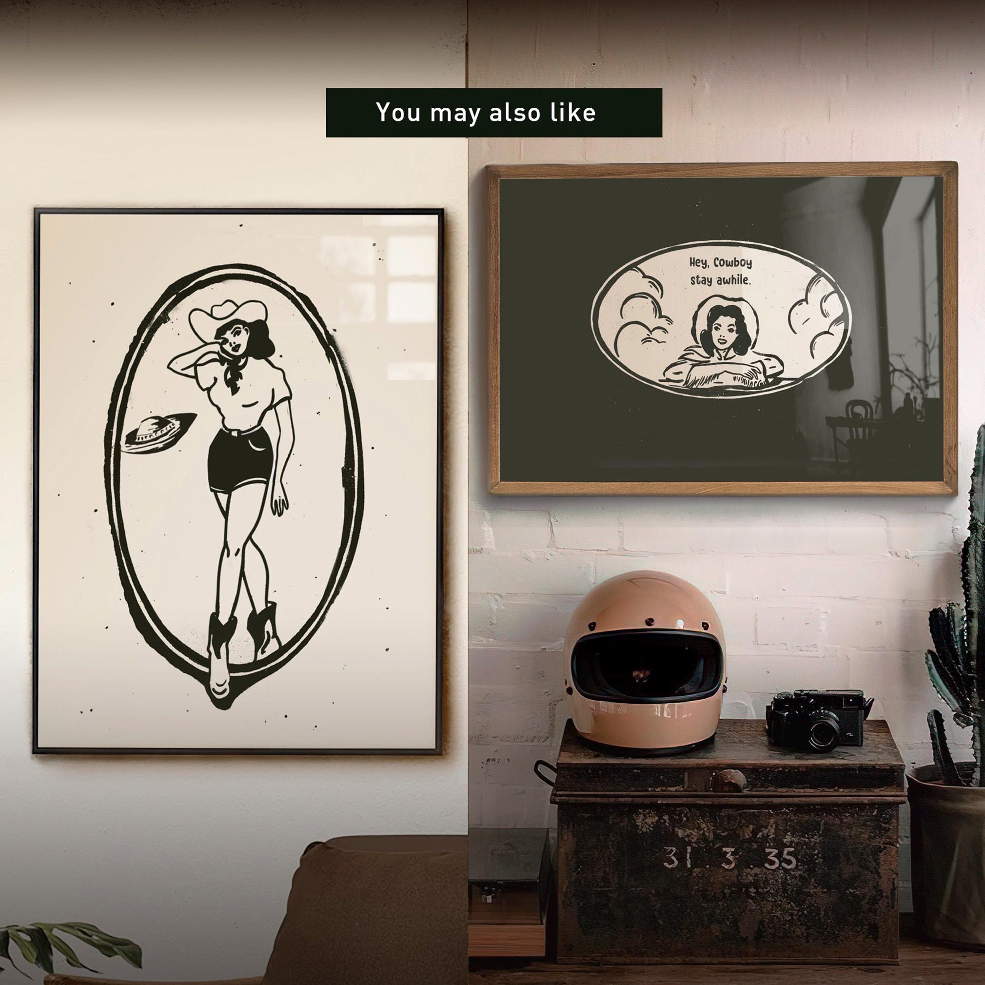 Whimsy and Funky Mermaid Cowgirl Poster Giclée Fine Art XL Print, Retro ...