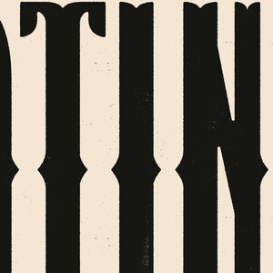 May include: Black and white graphic design with the word "TIN" in bold, serif font.