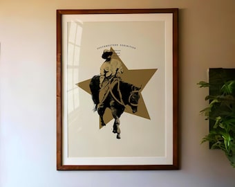 Vintage Cowboy Poster, Retro Ranch Print, Horse Rider Rustic Illustration Wall Art, Country Farmhouse Decor, Old Days Cowboy Print