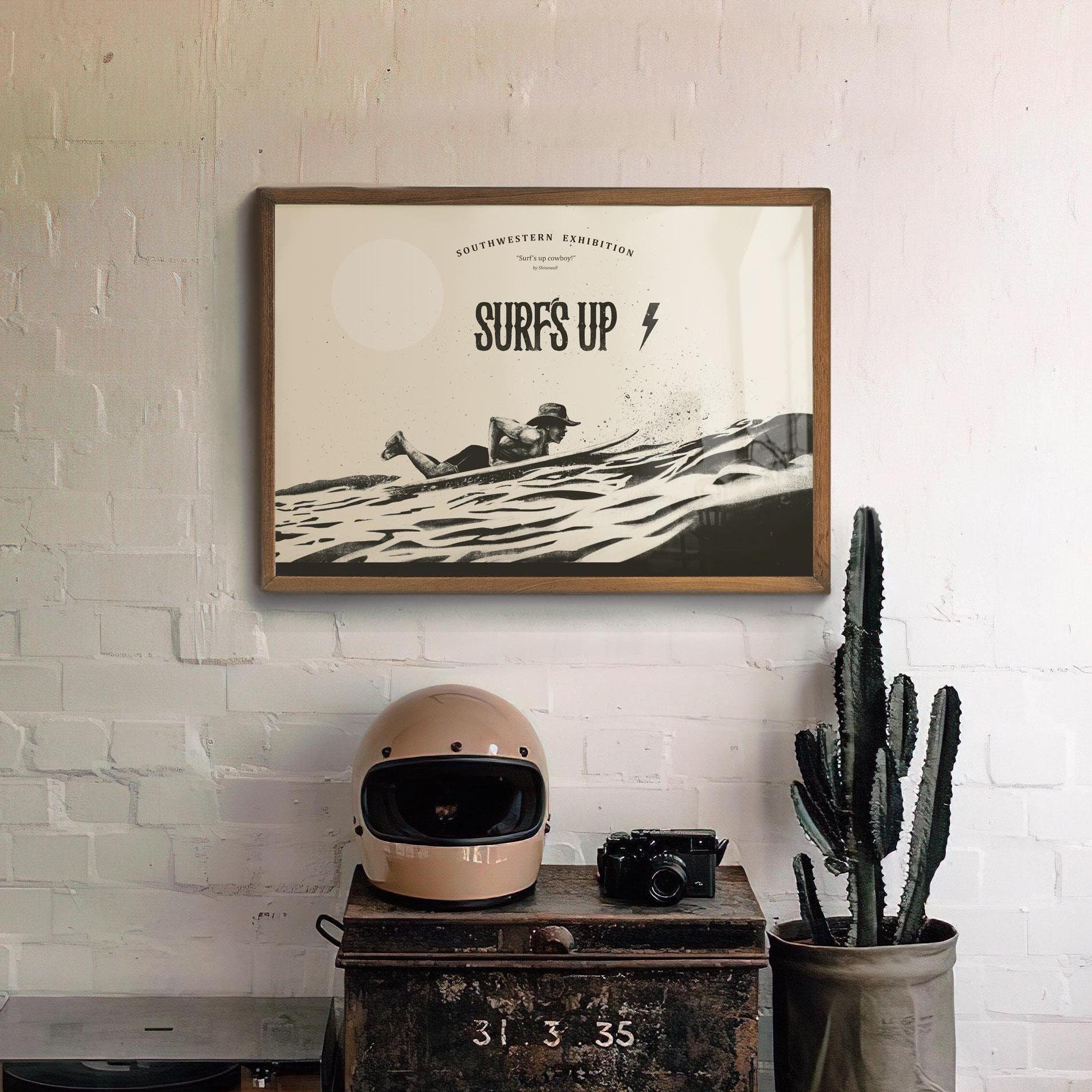 Surf's Up Poster, Farmhouse Wall Art, Southwestern Poster, Boho Eclectic Art, Western Wall Decor, Coastal Wall Art, Surfer's Retro gift