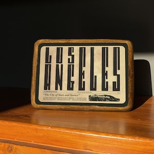 Stampa su legno di Los Angeles, arte murale della California, cartello rustico in legno con tipografia retrò, targa in legno di Los Angeles, decorazione murale con lettere in stile antico
