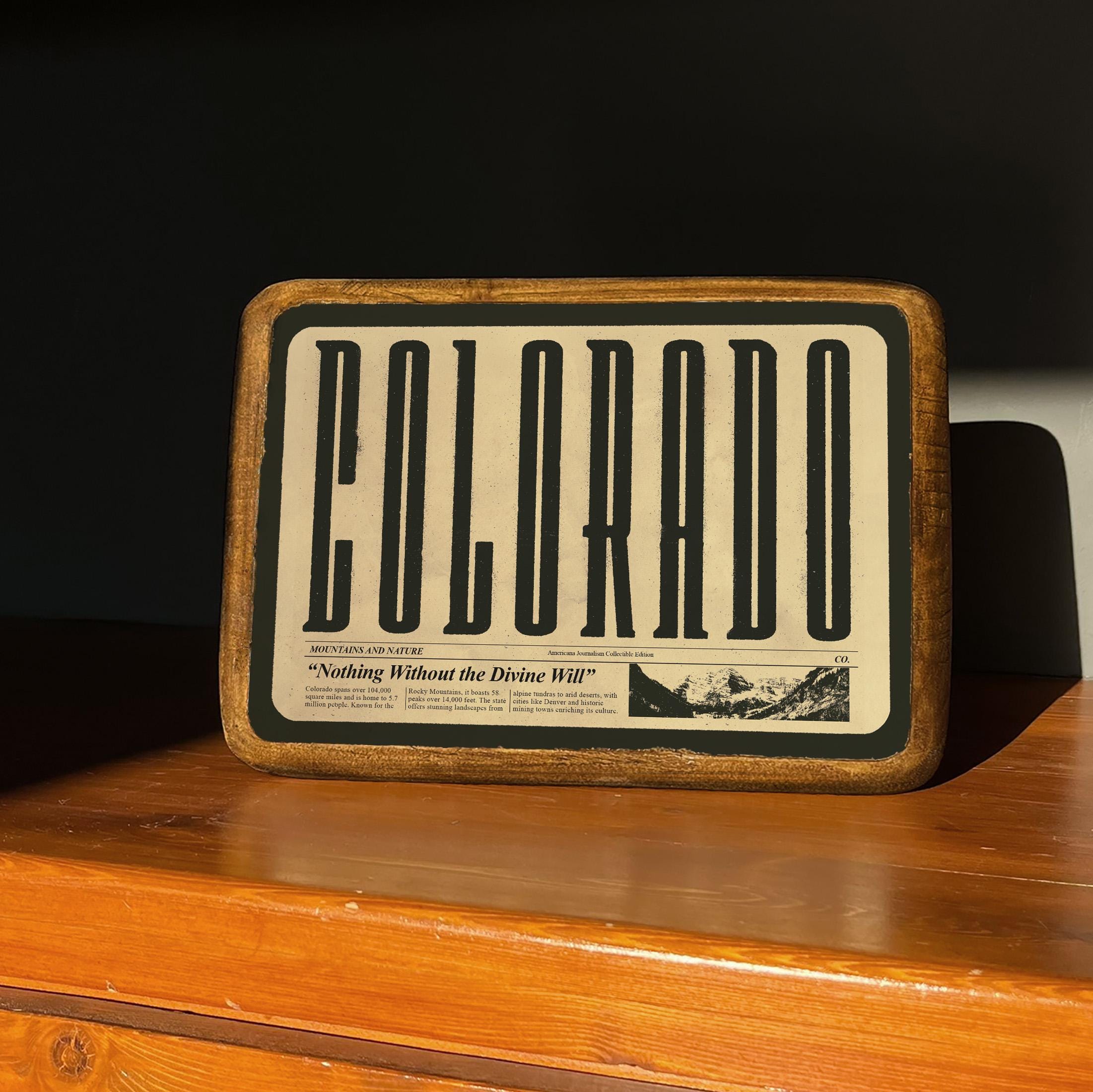 Panneau du Colorado, panneau en bois, typographie rétro, art mural