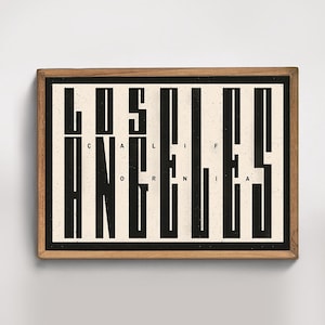Los Angeles Poster, California Print, Retro Lettering black and white Wall Art, Vintage Newspaper style Sign, Typography Travel Wall Art