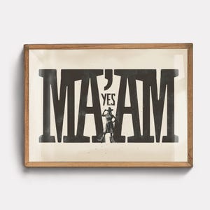 Yes Ma&#39;am Poster, Western Typografie Art Print, Ranch Decor, Vintage Wandkunst, Retro Print, Schwarzweißdruck, Texas inspiriertes Poster