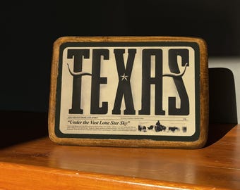 Texas Wall Art, Wood Sign Retro Typography, Modern Farmhouse Wall Decor, Travel Gift Rustic Vintage Print, Modern Country Cabin Wall Art