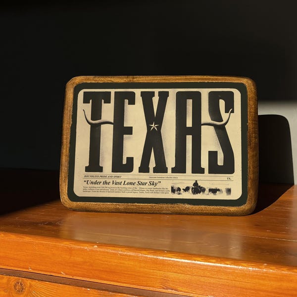 Texas Wall Art, Wood Sign Retro Typography, Modern Farmhouse Wall Decor, Travel Gift Rustic Vintage Print, Modern Country Cabin Wall Art