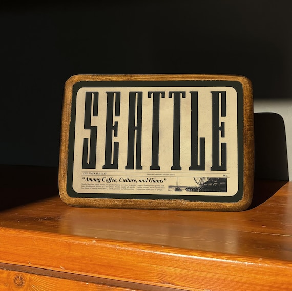 Seattle Wall Art, Vintage Wooden Sign, Seattle Travel Wall Decor, Retro Rustic wooden sign, Vintage Typography and Eclectic Bar Wall Decor