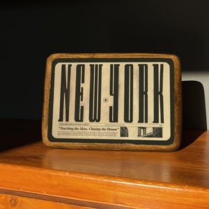 New York Wall Art, cartello in legno retrò, NY Wood Wall Art, regalo da viaggio, targa in legno rustica, poster moderno di metà secolo, targa in legno retrò di NY