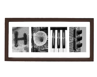 Letras de la fotografía del alfabeto, impresión del hogar de la familia, signo del último nombre, regalo del día de las madres, regalo para ella, regalos de la familia, signo único del hogar