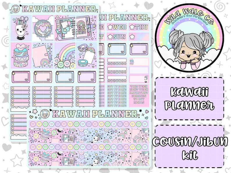 Hand Drawn Hobonichi Cousin Or Jibun Techo B6 Slim Weekly Sticker Kit hand-drawn-hobonichi-cousin-or-jibun-techo-b6-slim-weekly-sticker-kit