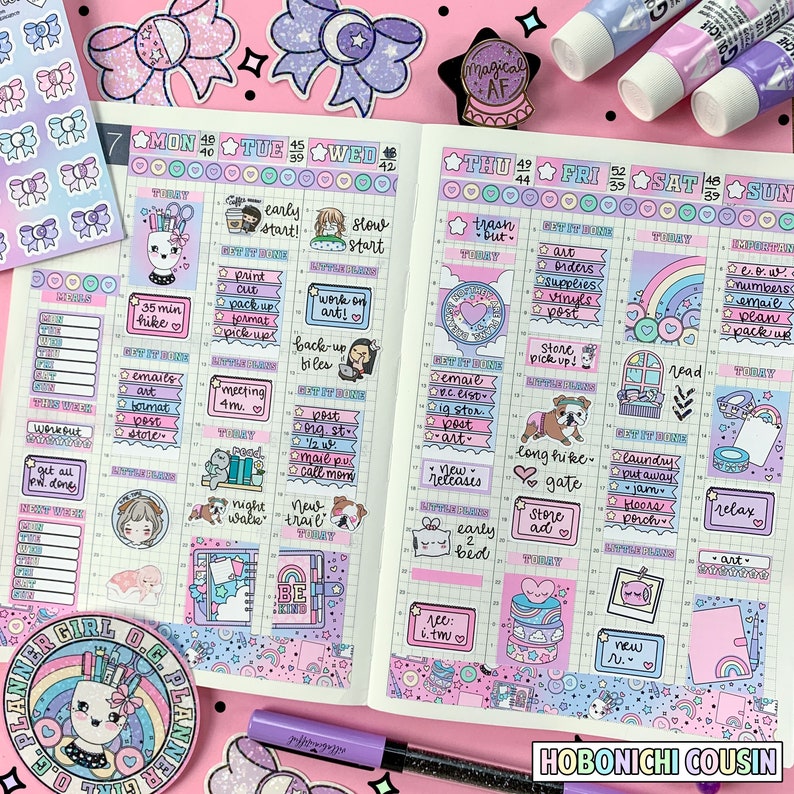 Hand drawn Hobonichi Cousin or Jibun Techo B6 slim weekly sticker kit ...