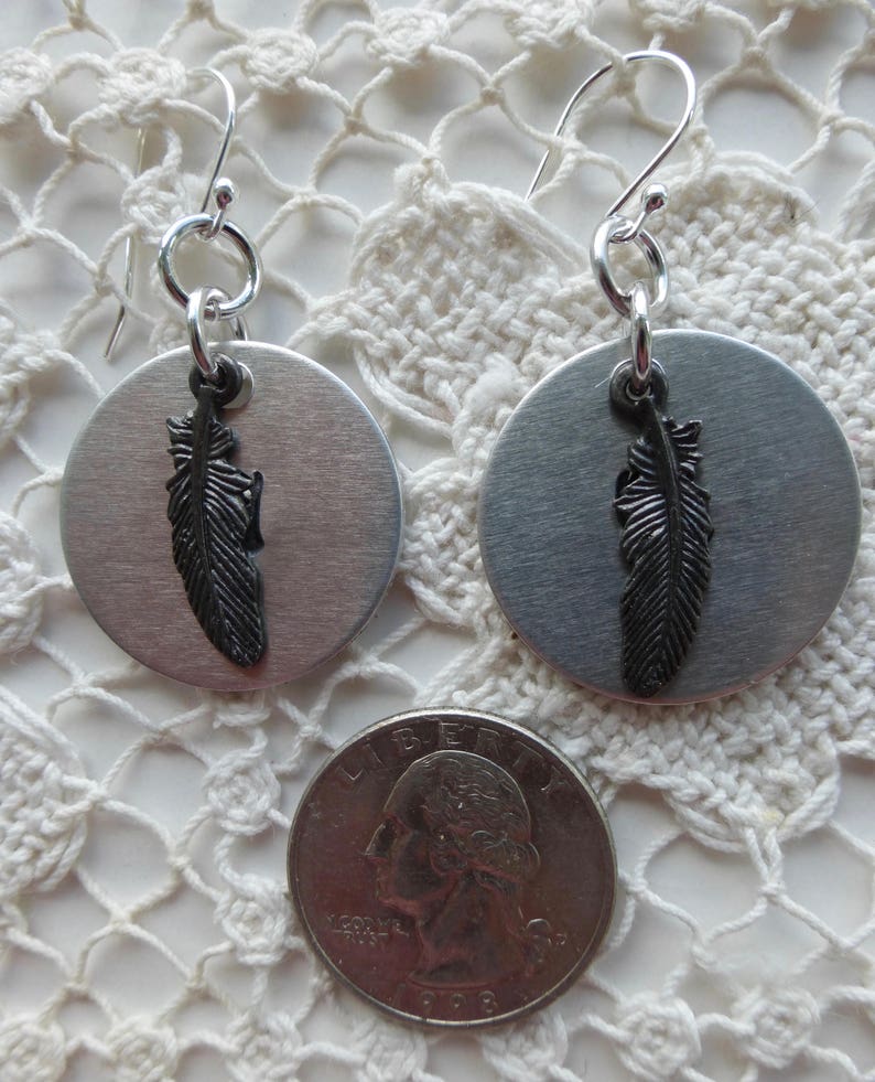 Sterling Silver Earrings Hand Stamped Earrings Feather Etsy