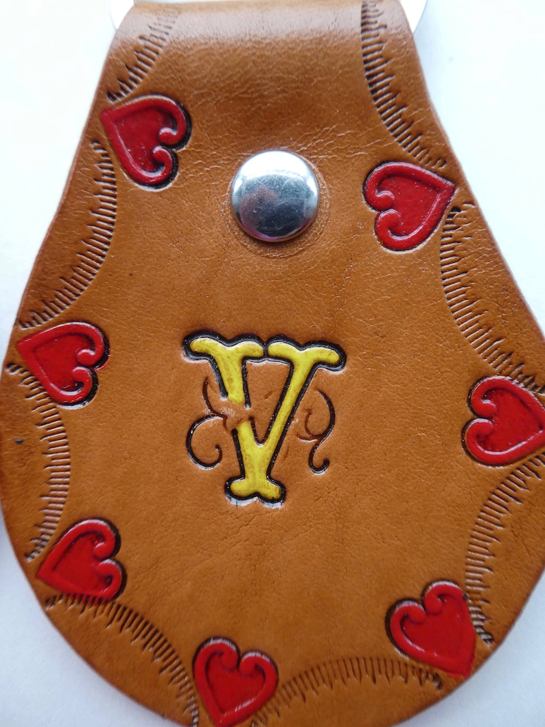 Custom Initial Leather Key Fob Hand Painted and Hand Stamped Etsy