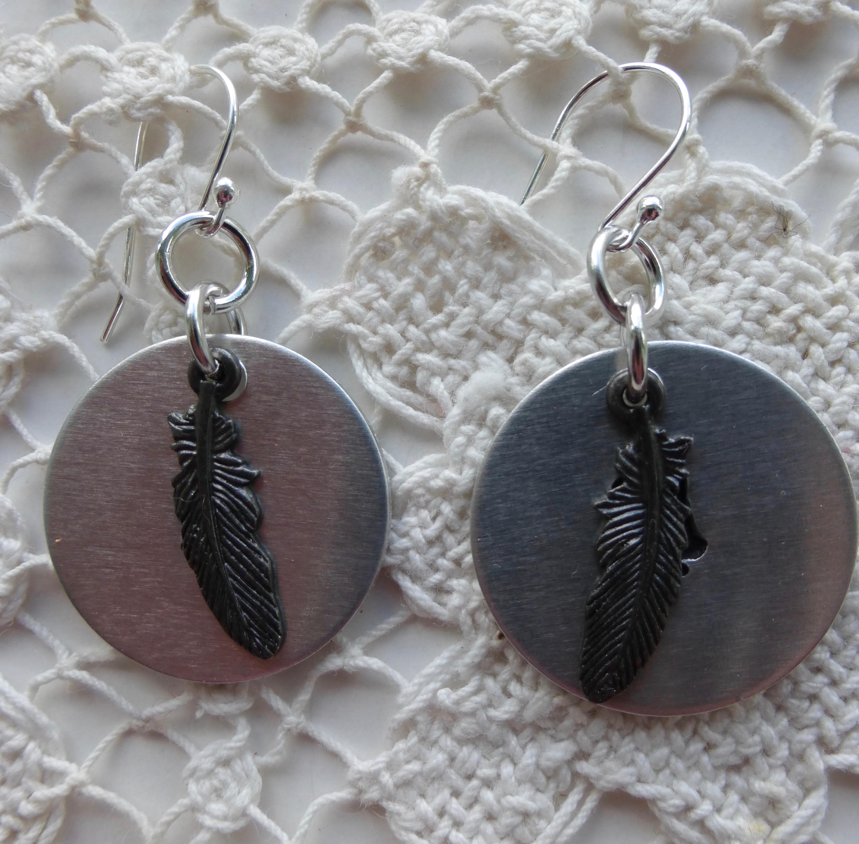 Sterling silver earrings hand stamped earrings feather Etsy