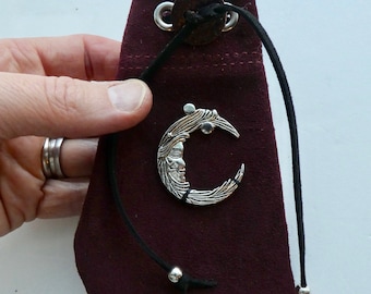 half moon face pouch,crescent moon,shelling pouch,medicine bag,rosary bead leather bag,leather,medicine pouch, medicine bags,organizer pouch