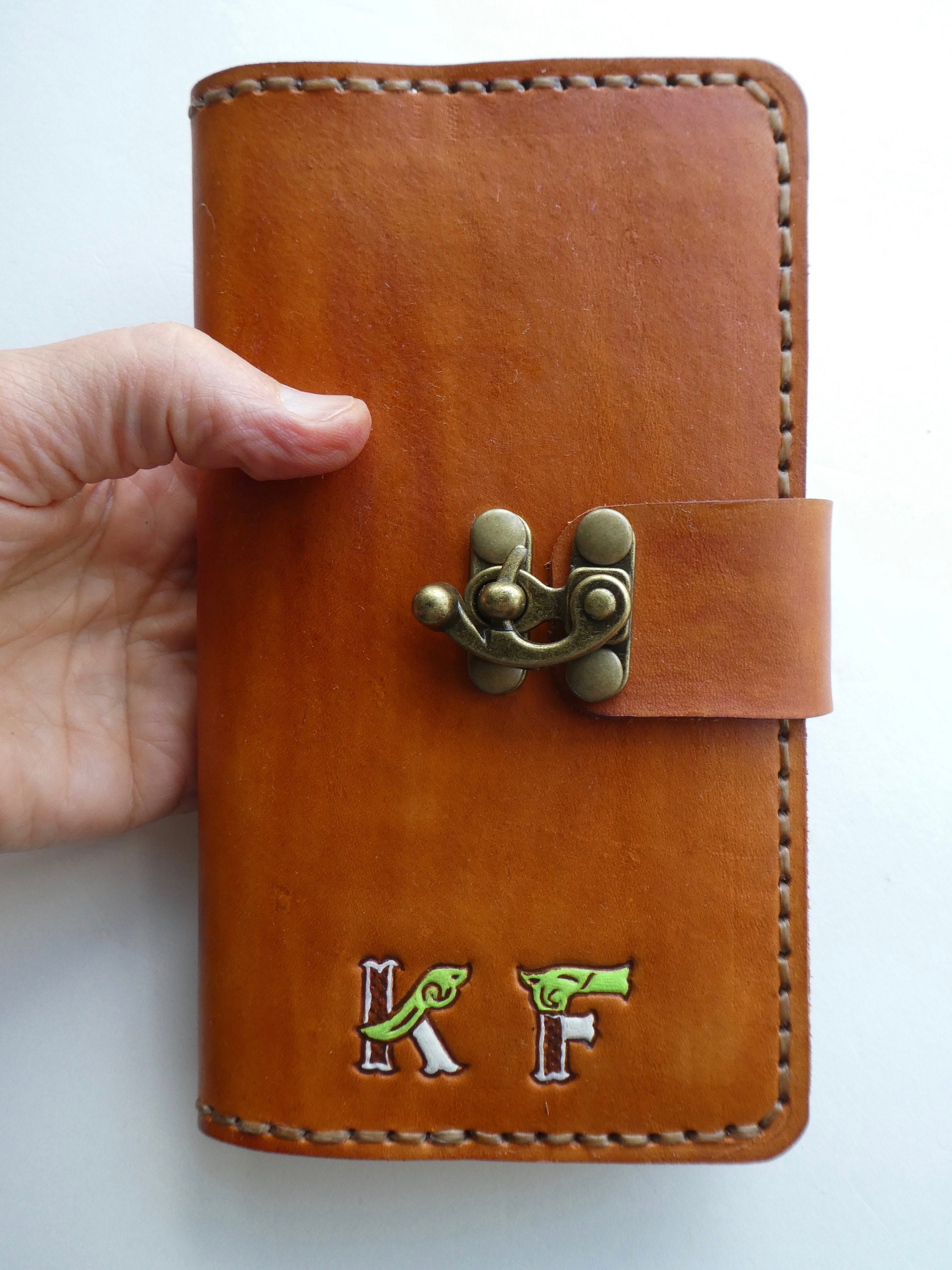 Monogram leather journal hand sewn journal medium leather Etsy
