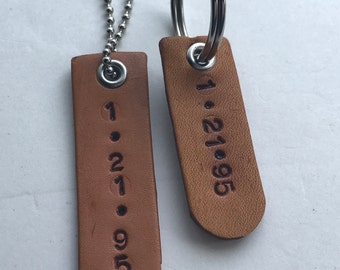 Sober date dog tag, sober date key fob, sober date leather necklace, leather sober date, sobriety gift, sober gift, AA, AlAnon, NA