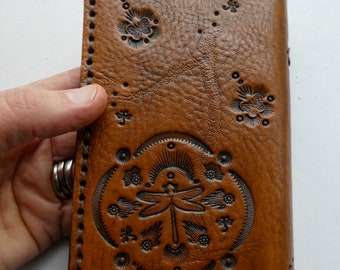 leather passport cover, butterfly leather passport cover, hand tooled leather passport cover, made to order travel gift, travel gift,unique