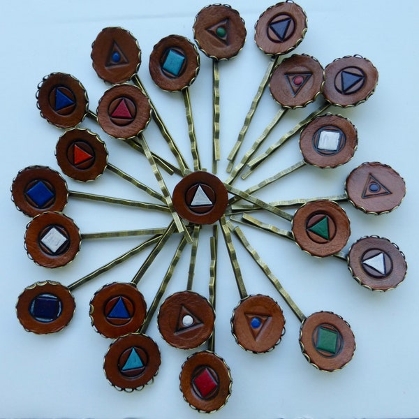 AA NA Al Anon symbol leather hair pin sets, recovery gifts, Al Anon gift, Al Anon, na, aa, AA symbol, na symbol, al anon symbol, hair pin,