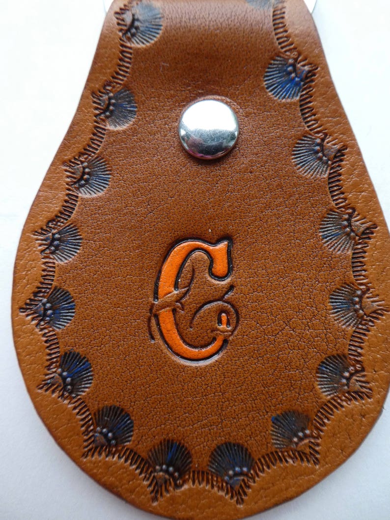 Custom Initial Leather Key Fob Hand Painted and Hand Stamped Etsy