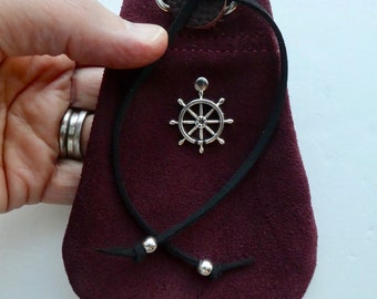 sailor gift,ship wheel pouch, shelling pouch,medicine bag, rosary bead leather bag,leather,medicine pouch, medicine bags,organizer pouch