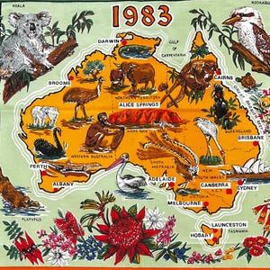 Australian 1983 souvenir calendar tea towel.