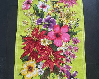 Vintage Australian tropical flowers tea towel