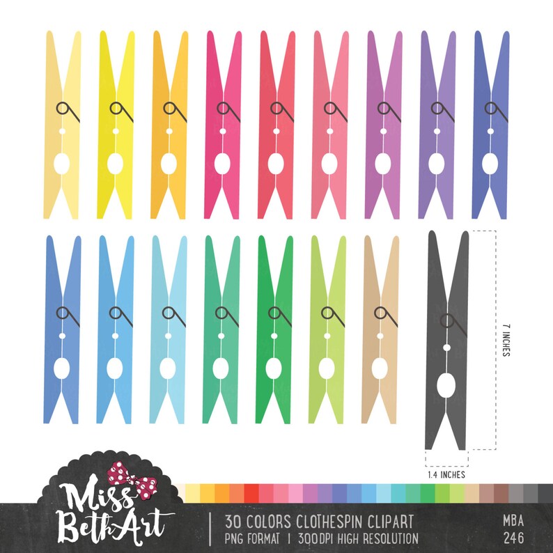 30 Colors Clothespin Clipart Instant Download Etsy