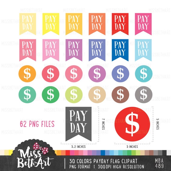 30 Colors Payday Flag Clipart. Planner Clipart. School Clipart.