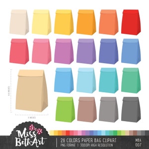 26 colori Clipart borsa pranzo, sacchetto di carta. Clipart pianificatore. Clipart scuola - Download immediato