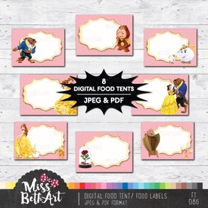 Download immediato - Etichette digitali per alimenti de La bella e la bestia, Tenda per alimenti, decorazioni per feste, Etichette per principesse, Etichetta con il nome della principessa Belle