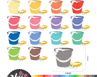30 Colors Cleaning Bucket and Sponge Clipart. School Bulletin board Clipart. Planner sticker Clipart - Instant Download