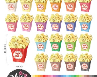 26 Colors Popcorn Clipart. Planner sticker Clipart. School Bulletin board Clipart - Instant Download