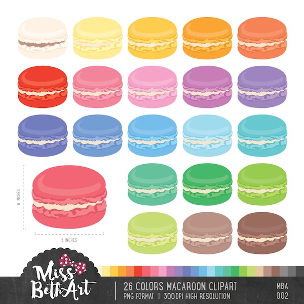 Clipart de macarons 26 couleurs. Tableau d'affichage scolaire Clipart - téléchargement immédiat