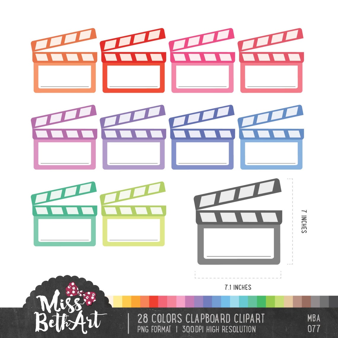 28 Colors Clapboard Clipart Instant Download - Etsy