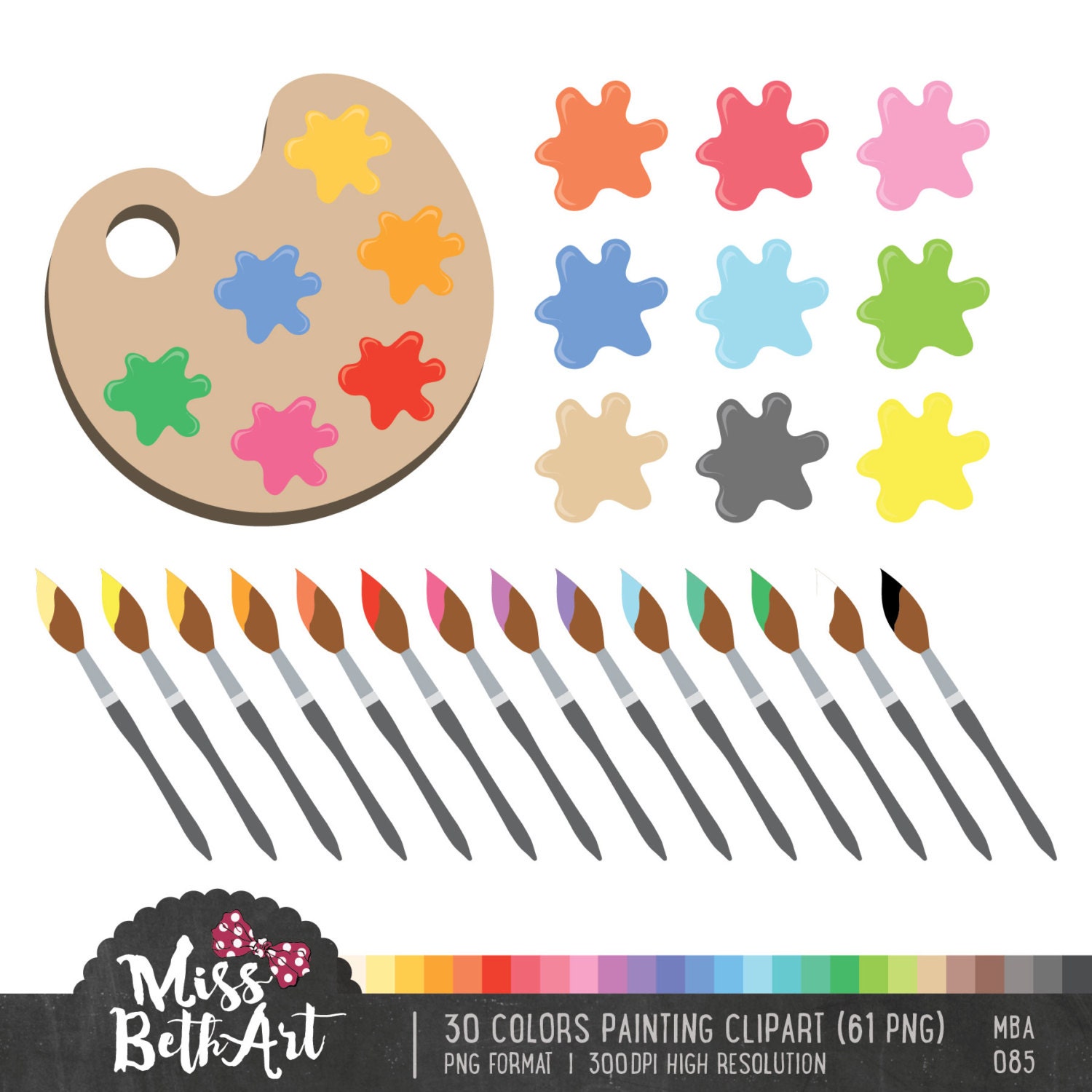 30 Color Paint Supplies Clipart 61 PNG Instant Download Etsy
