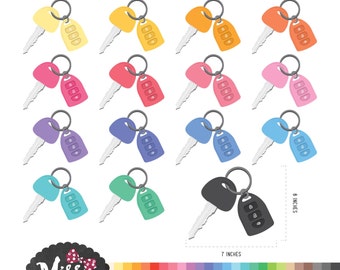 30 Colors Car Key Clipart - Instant Download